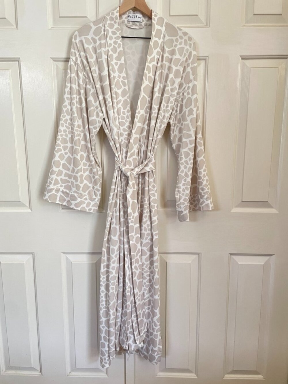 Mason Grey Giraffe Print Long Robe Small Belted Side Slit Loungewear
